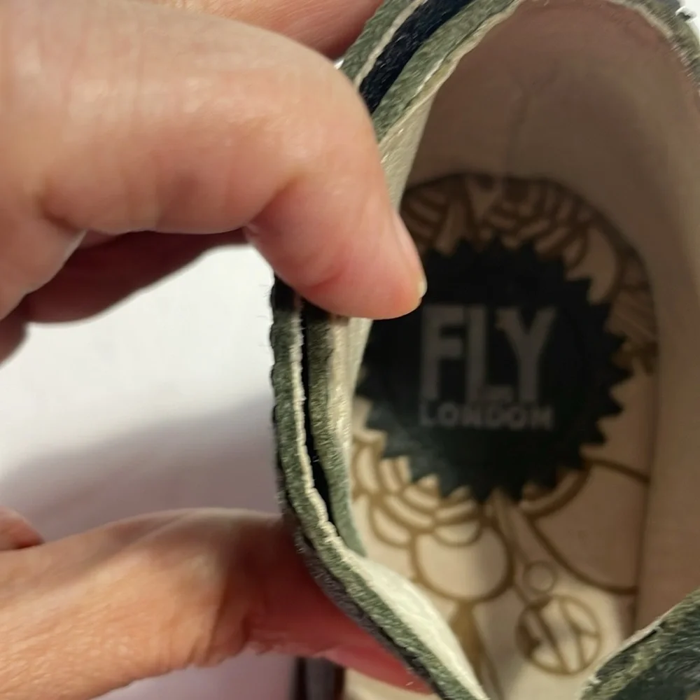 Fly London Dark Green Leather Wedge Sandals